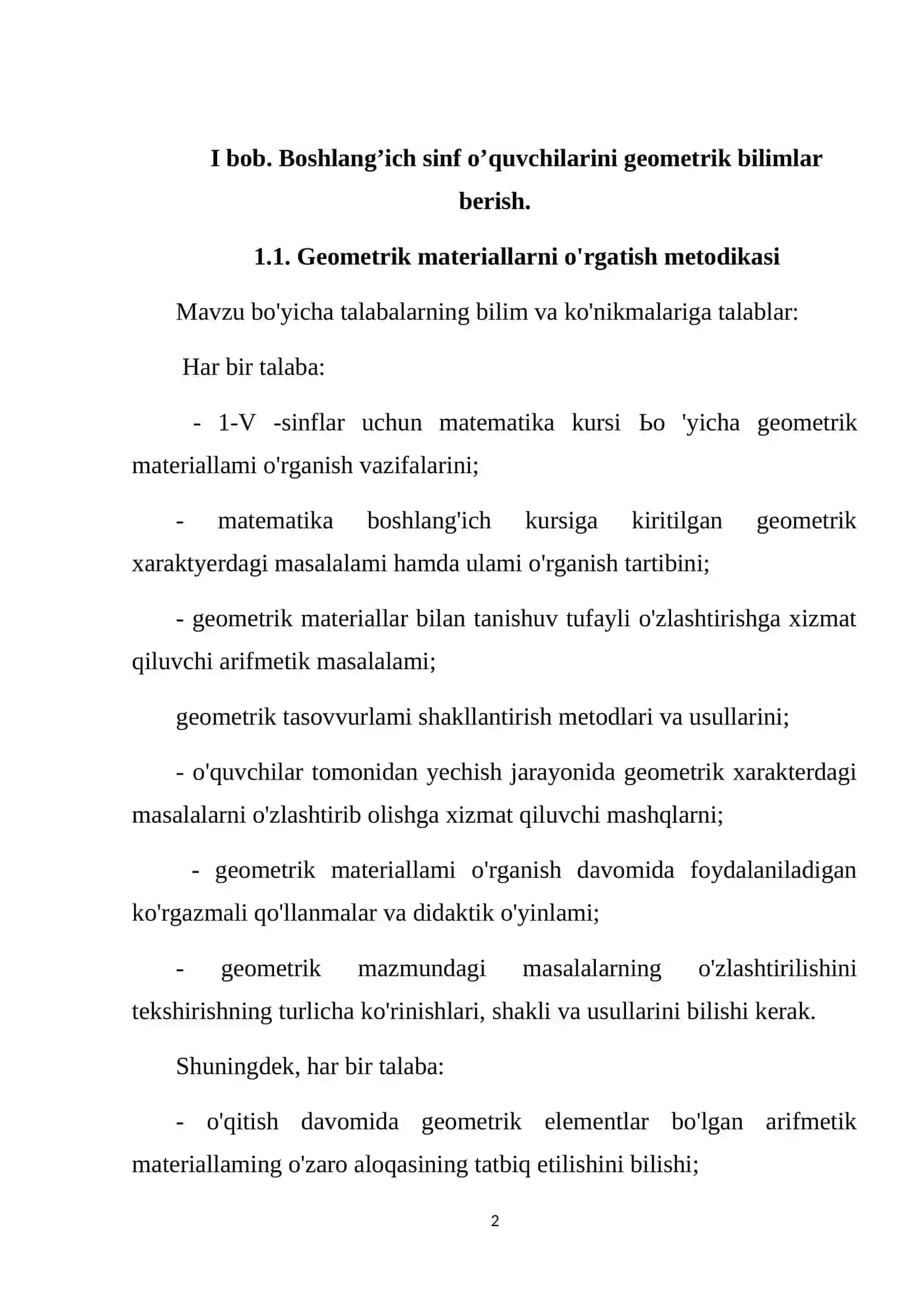 Boshlang’ich sinf o’quvchilariga uzunlik, maydon, fazoviy jismlar tushuncha va bilimlar berish 2