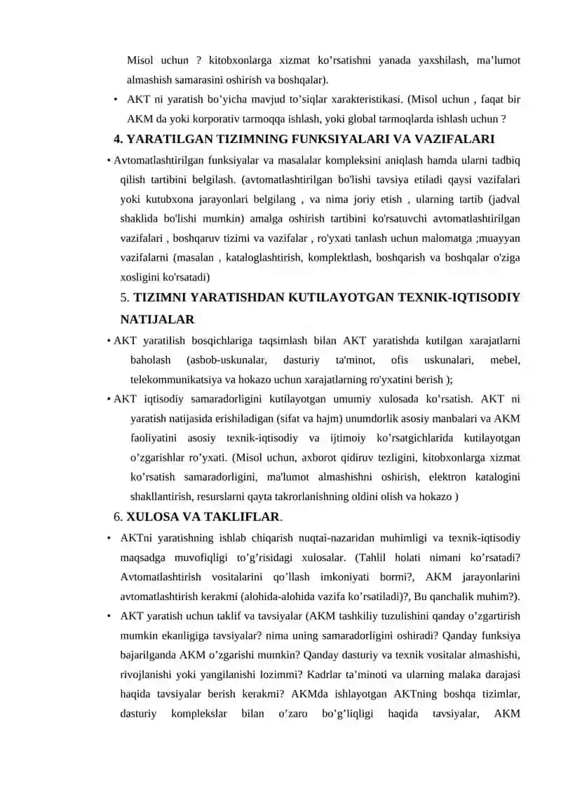 Ob'ekt va mavjud boshqaruv tizimi xarakteristikalari 2