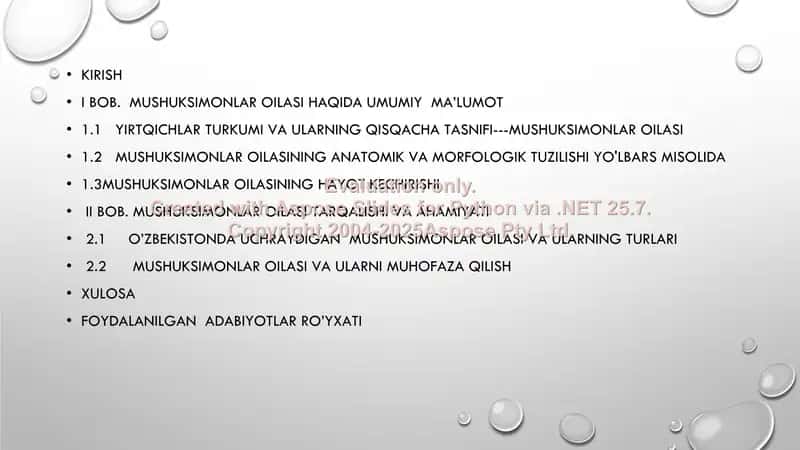 Mushuksimonlar oilasi tarqalishi va hayot kechirishi 2