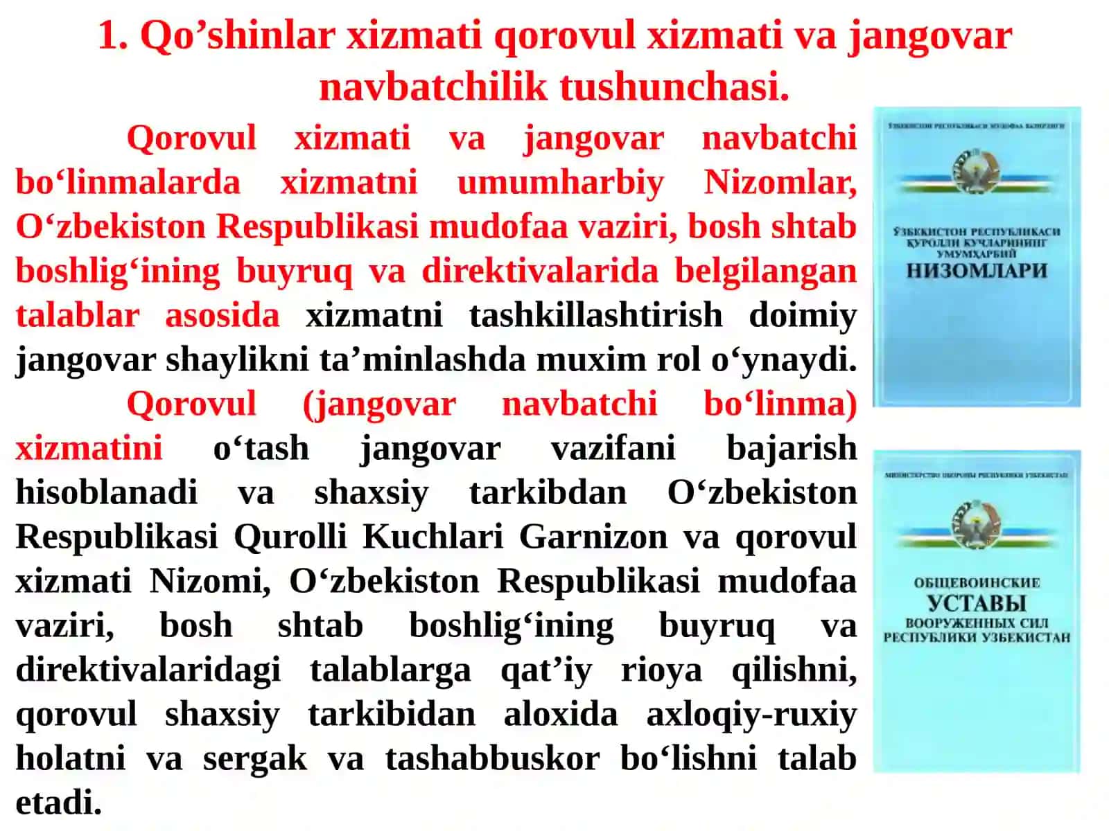 Gornizon qorovuli va ichki xizmatni tashkil etish va uni o’tash davrida amalga oshiriladigan tarbiyaviy ishlar 2
