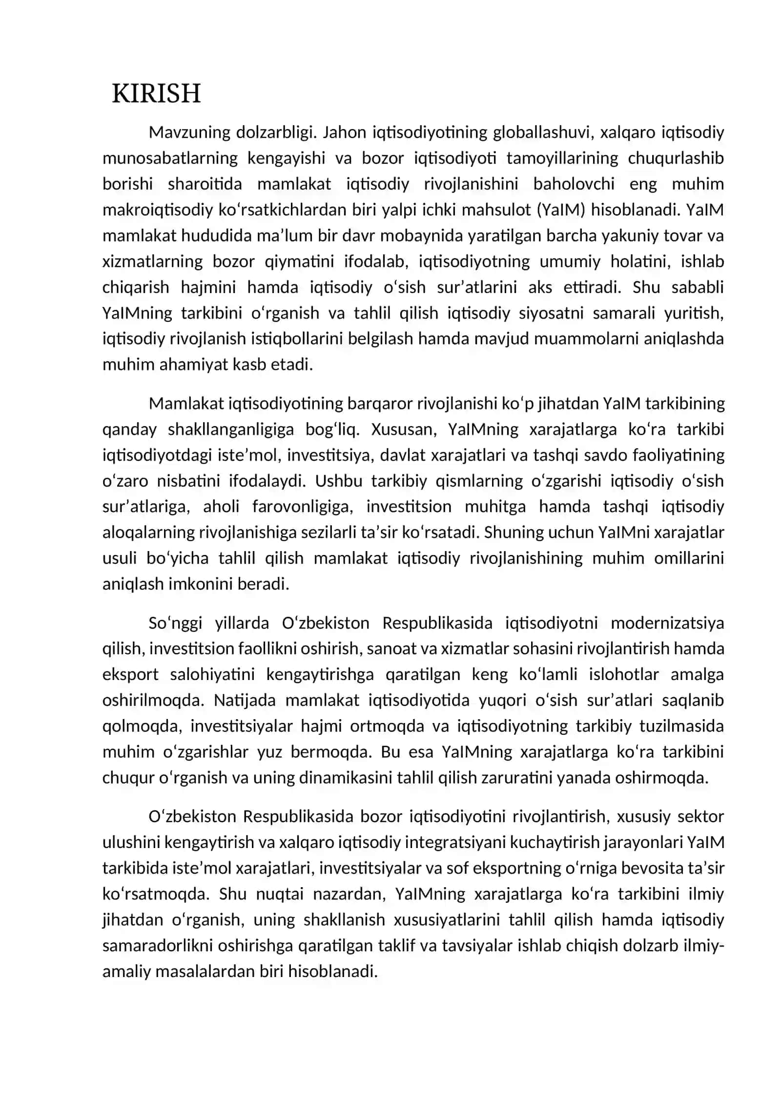 O‘ZBEKISTON RESPUBLIKASIDA YAIMNING XARAJATLARGA KO‘RA TARKIBI TAHLILI 2