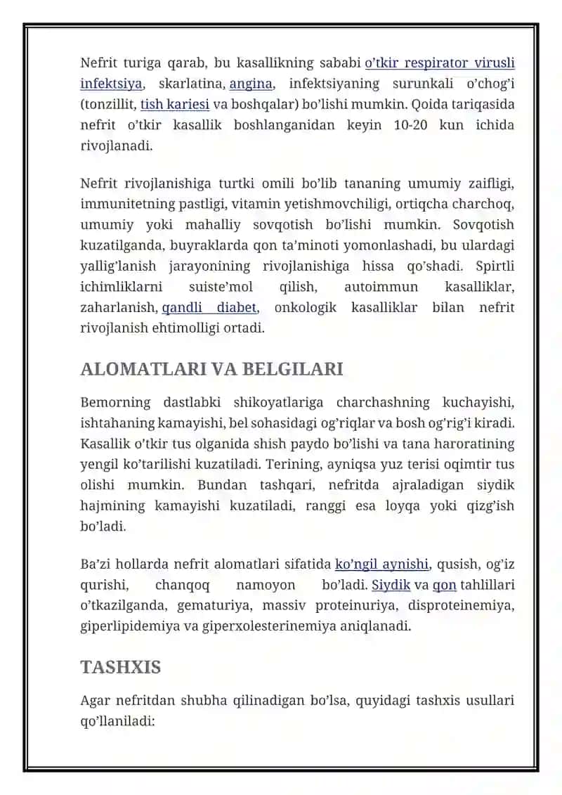 NEFRIT KASALLIGI — ALOMATLARI, SABABLARI, TASHXISLASH, DAVOLASH, OLDINI OLISH 2