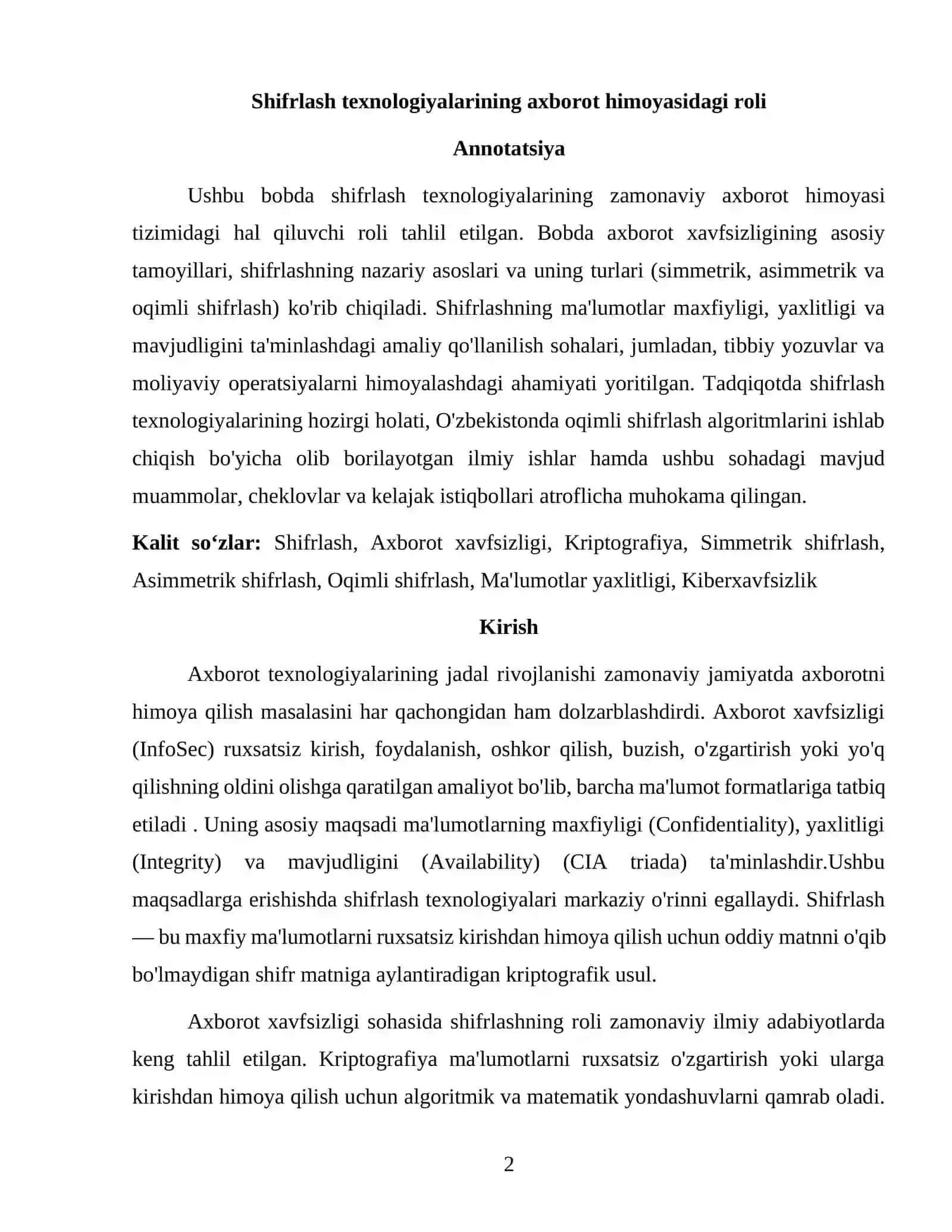 KOMPYUTER TIZIMI XAVFSIZLIGI FANIDAN MUSATQIL ISH(REFERAT) 2