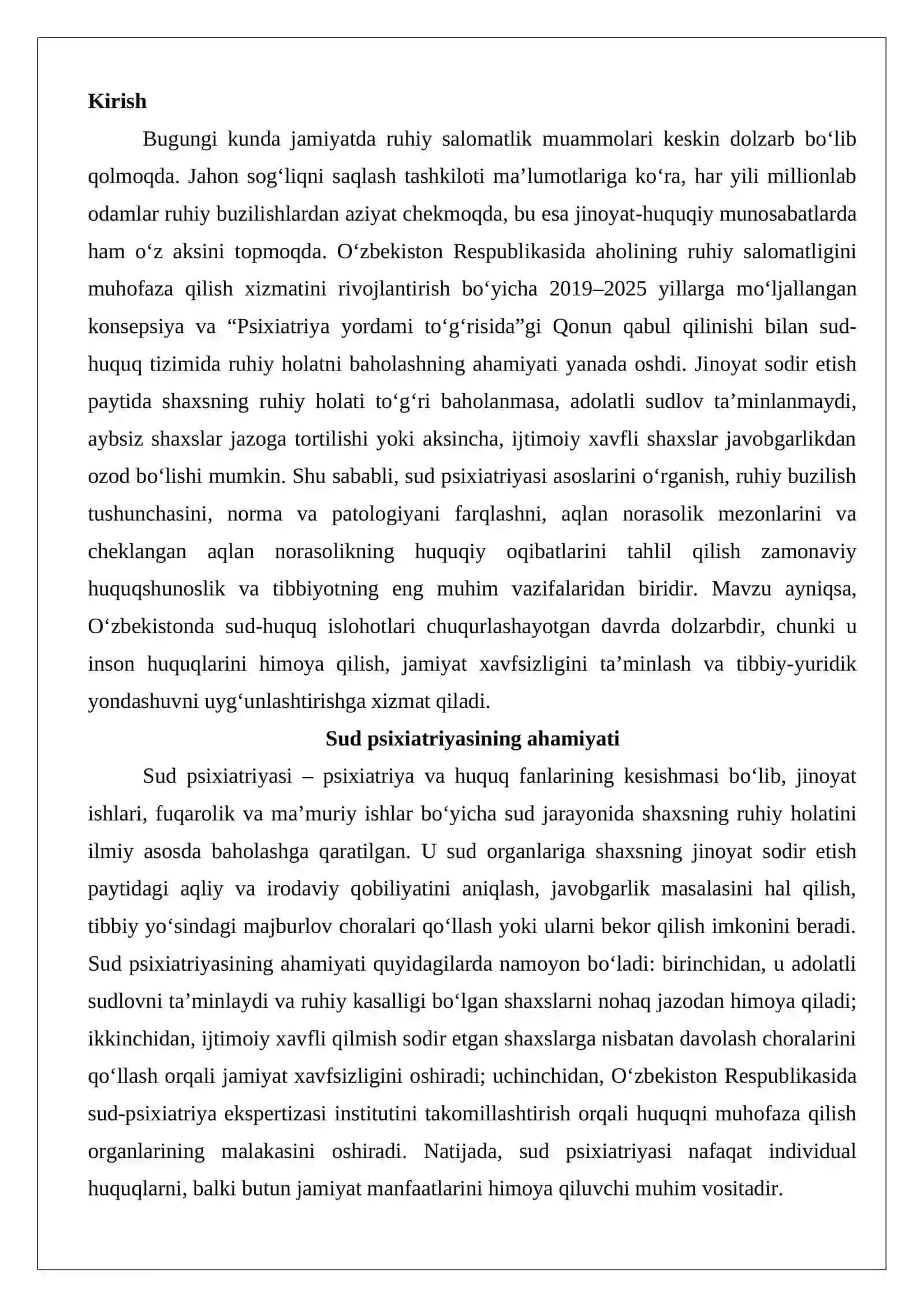 Sud psixiatriyasi asoslari. Sud psixiatriyasiga kirish 2