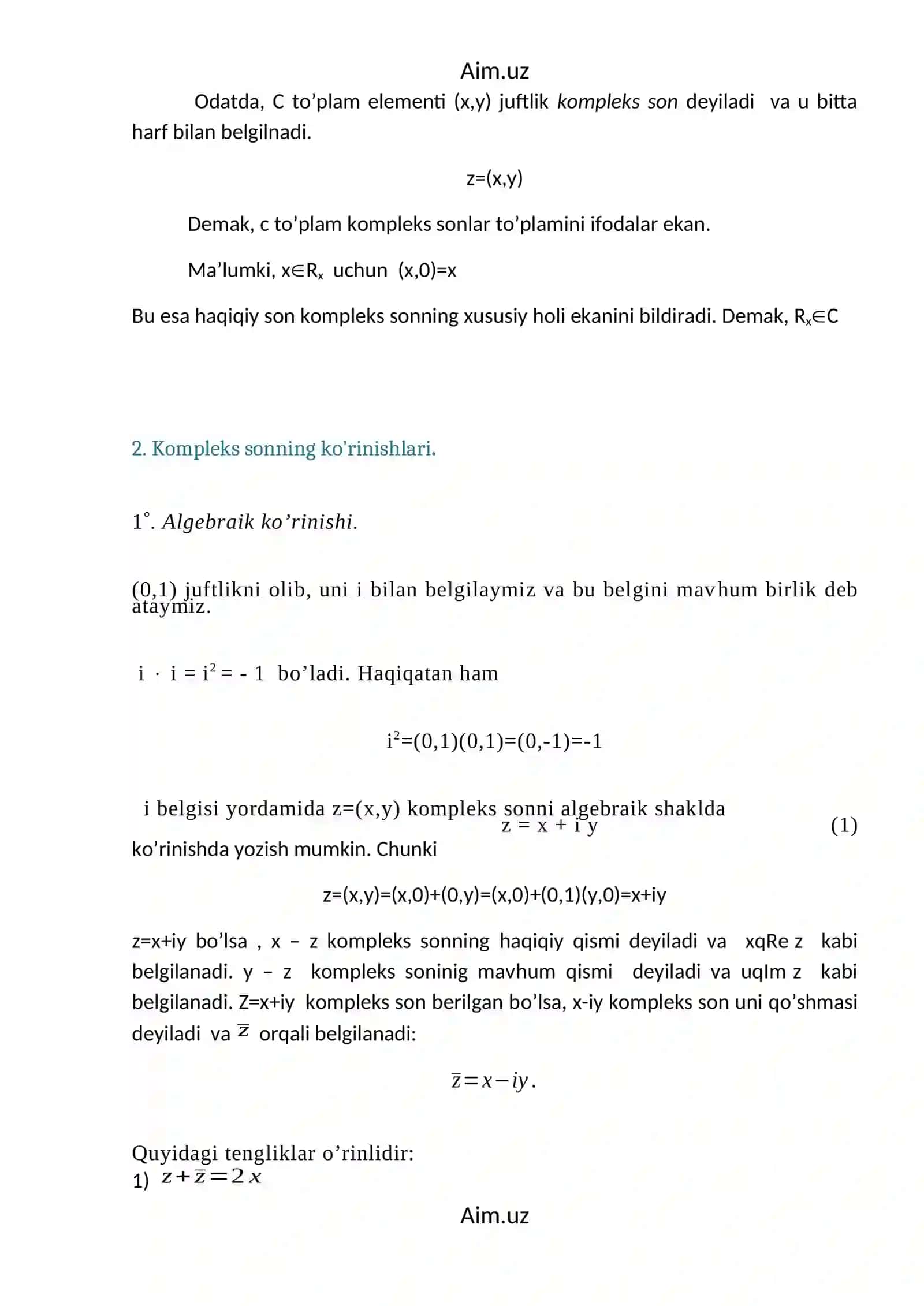 Kompleks sonlar 2