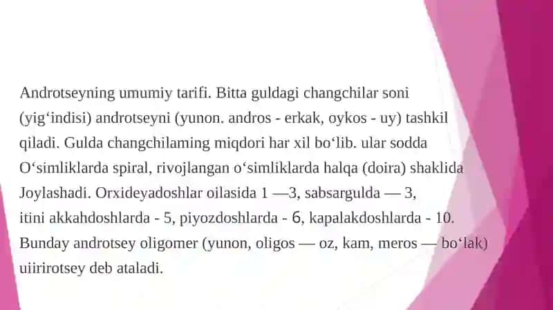 Androssey va gineseyning tuzilishi. Murtakning rivojlanishi. Urug’ va meaning hosil bo’lishi. 2