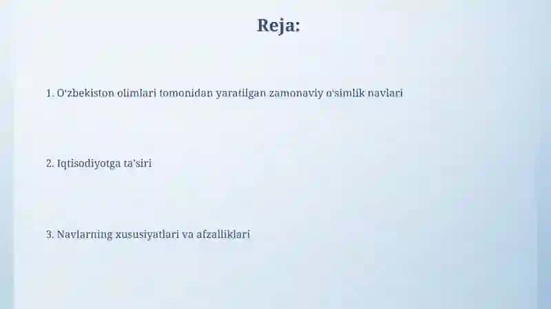 Oʻzbekiston olimlari tomonidan yaratilgan zamonaviy o'simlik navlari 2