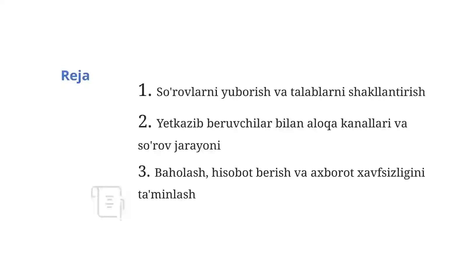 Xarid soʻrovi va ishtirokchilarga talablarni yetkazish mexanizmi 2