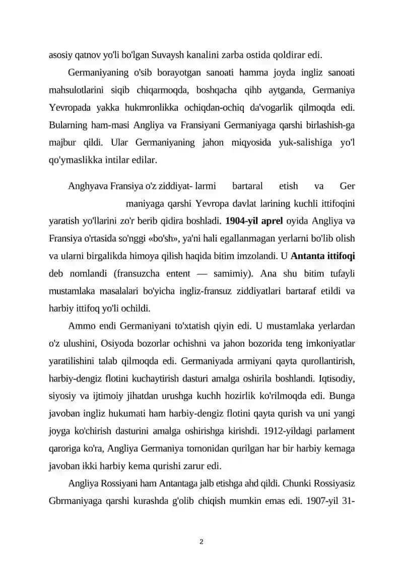 BIRINCHI JAHON URUSHI, UNING BORISHI VA JAHON TARIXIDAGI O'RNI 2