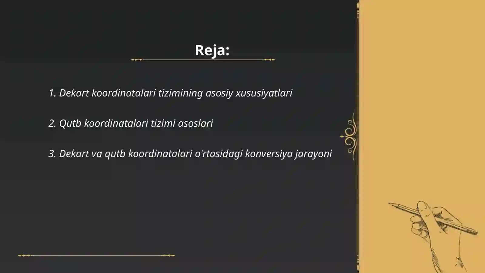 Dekart va qutb koordinatalari orasidagi bog'lanish 2