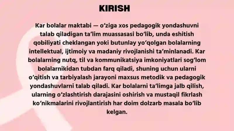 Kar Bolalar Maktabida dars va o’quv ishlarining boshqa shakllarini tashkil etish 2