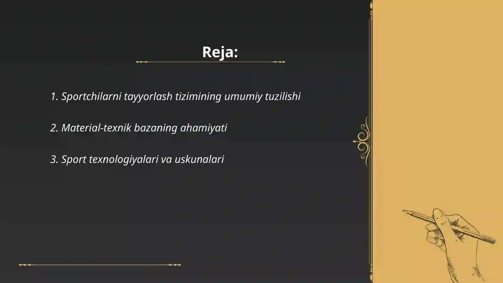 Sportchilarni tayyorlash tizimining tavsifi (material texnik ilmiy -metodik tibbiy biologik taʼminot) 2