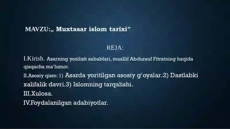Abdurauf Fitratning Muxtasar islom tarixi. 2