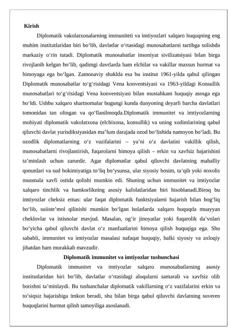 Diplomatik vakolatxonalarning immunitet va imtiyozlari 2
