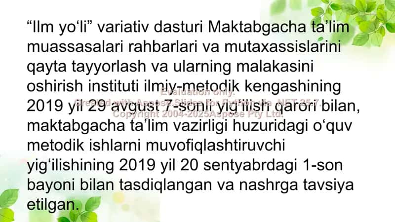 "Ilm yo'li variativ dasturi asosida bolani maktabga tayyorlash" 2