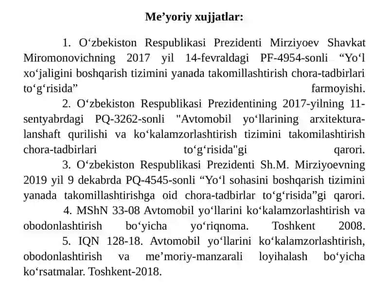 Avtomobil yo‘llarini ko‘kalamzorlashtirishning nazariy asoslari 2