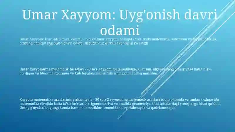 Umar Hayyomning Matematikaga Oid Asarlari Va Ularning Ahamiyati 2