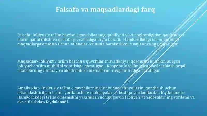 Inklyuziv Va Birgalikda O'Qitish:Ularni Asosiy Farqlarini Asoslash 2