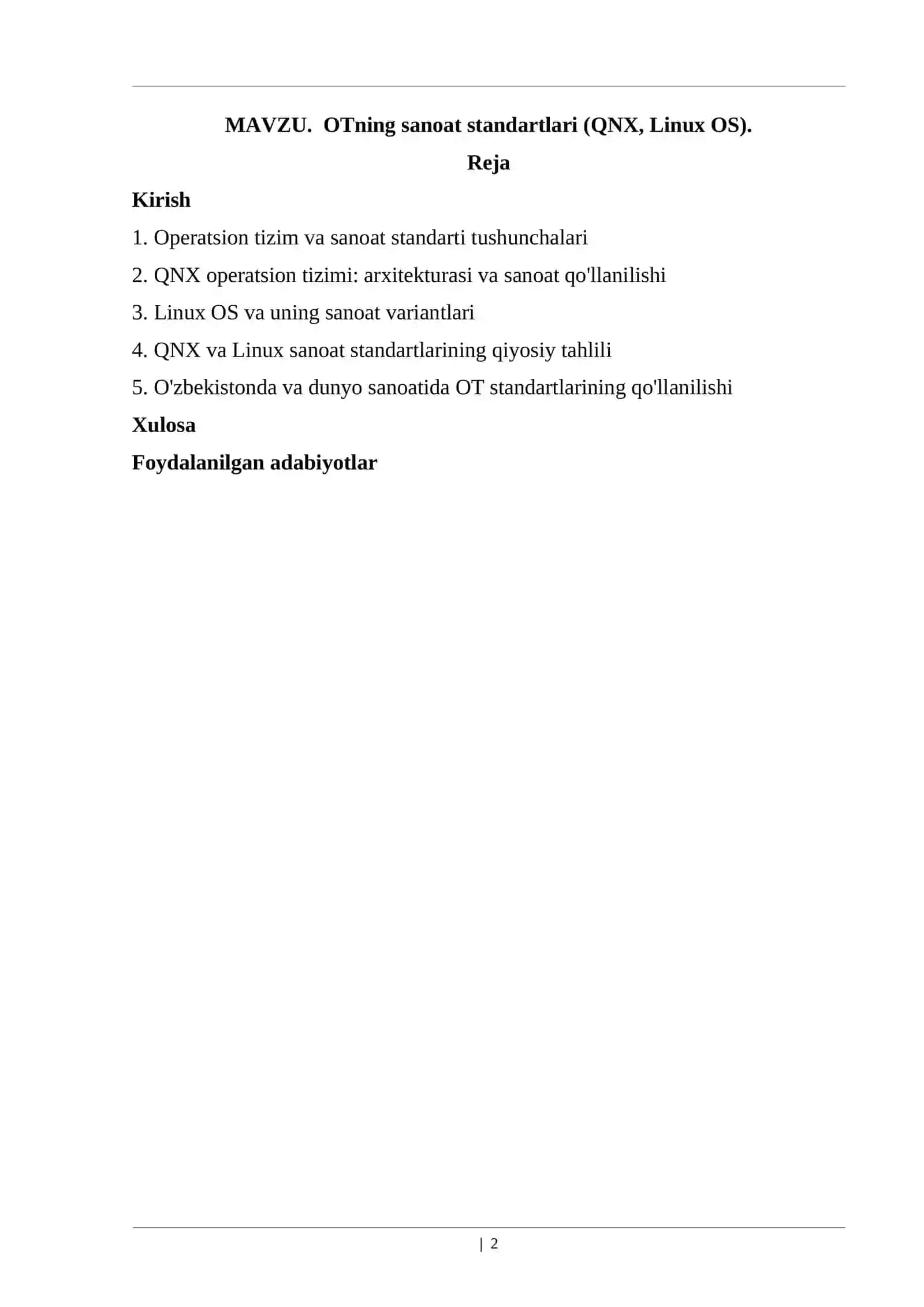 OTning sanoat standartlari (QNX, Linux OS) 2