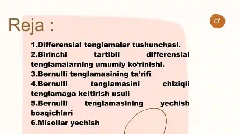 Bernulli tenglamasi 2