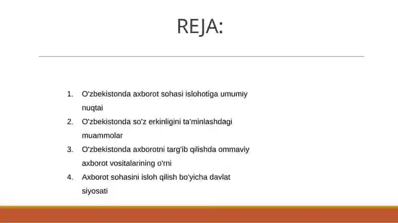 Oʻzbekistonda axborot sohasini isloh qilish, soʻz va axborot erkinligi 2