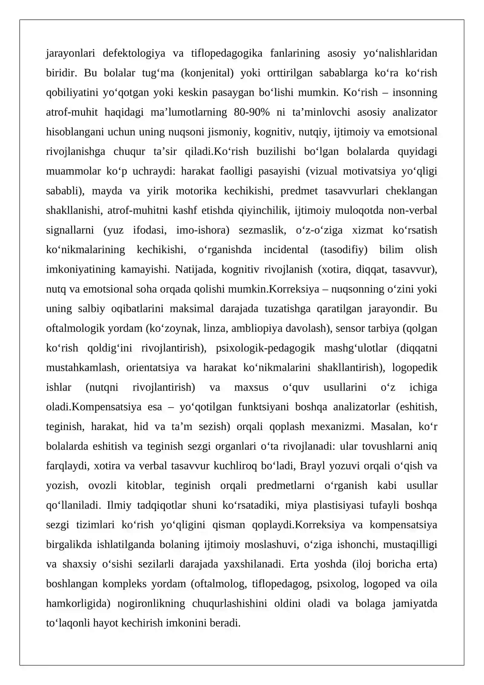 Ko‘rish nuqsoniga ega bolalar rivojlanishida korrektsiya va kompensatsiya 2