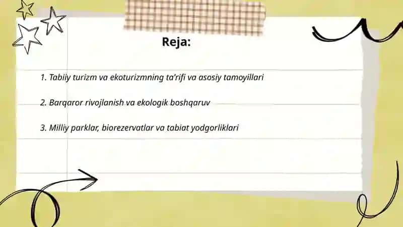 Tabiiy turizm hamda ekoturizmning umumiy va xususiy tarmoqlari 2