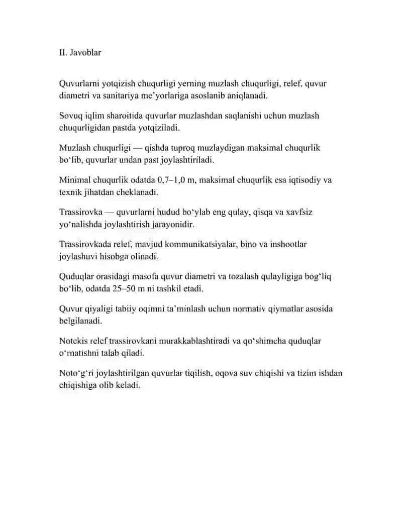 Quduqlardagi quvurlarni yotqizish chuqurlarni aniqlash 2