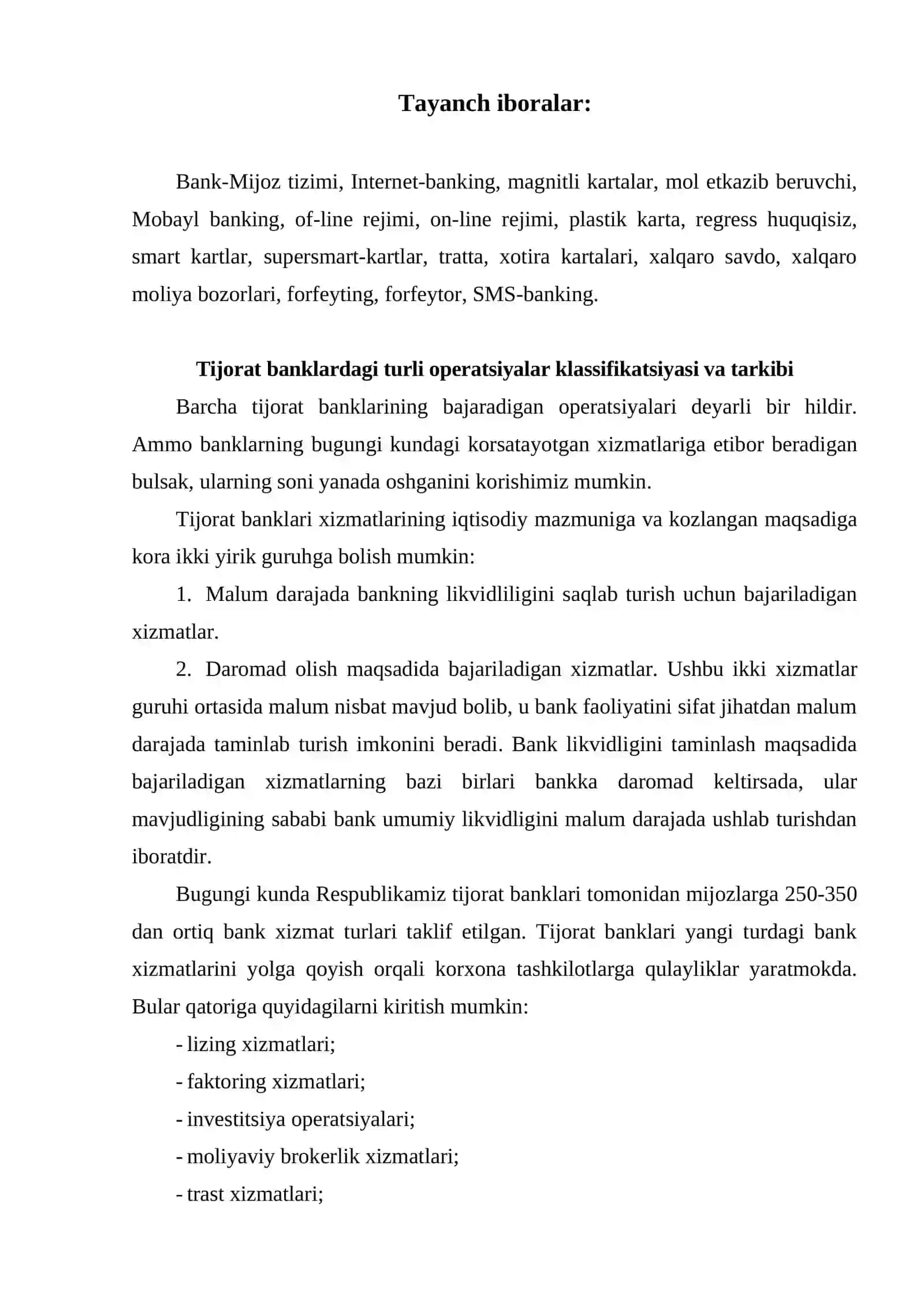 Bank xizmatlari va uning turlari 2