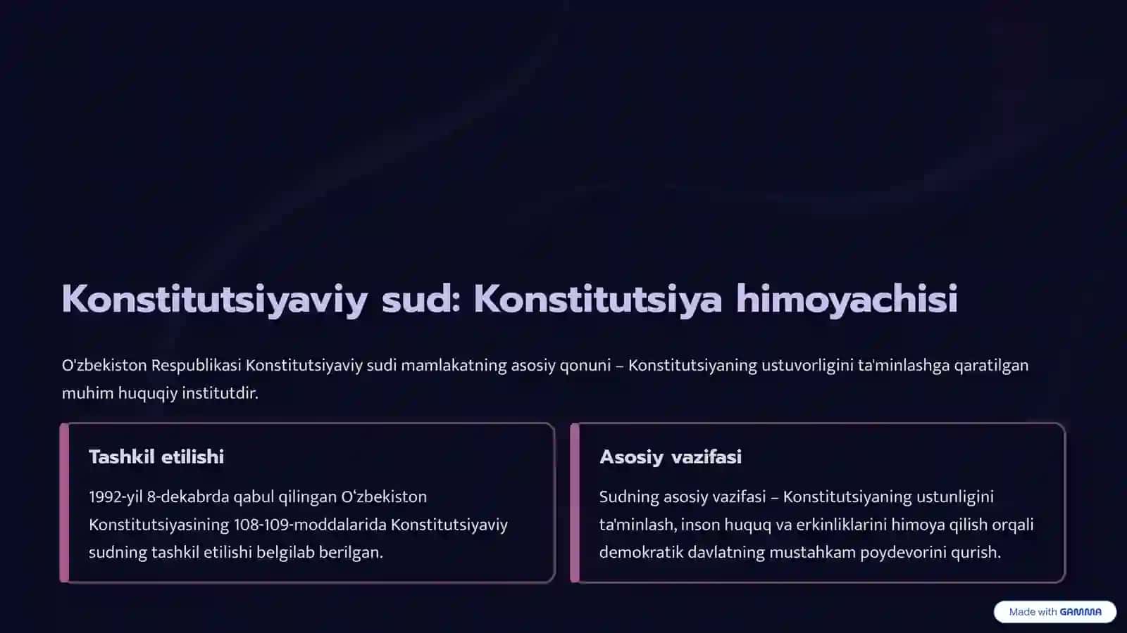 O'zbekiston Respublikasi Konstitutsiyaviy sudining yuridik ahamiyati va tuzilishi 2