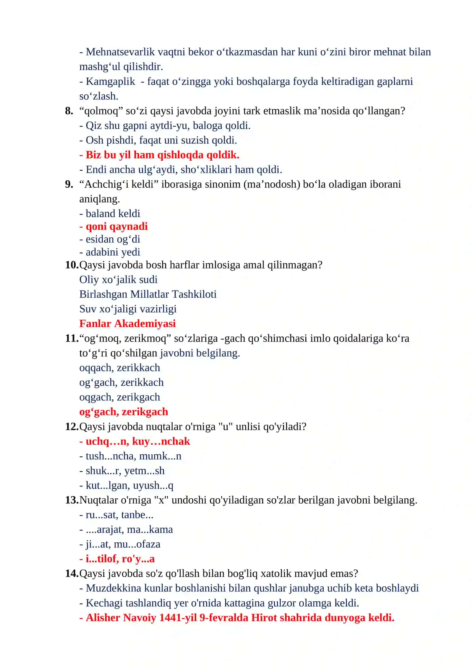 ARGOS DAVLAT TILI BO’YICHA TESTLARI 2026-YIL OXIRGISI (JAVOBLARI BILAN) 2