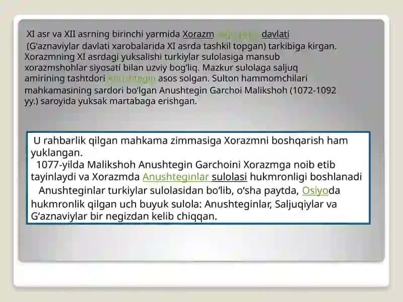 Xorazmshohlar davlati va uning yuksalishiXorazmshohlar davlati va uning yuksalishi 2