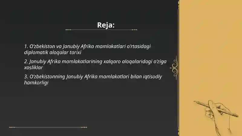 Oʻzbekiston va Jahon hamjamiyati (Janubiy Afrika mamlakatlari halqaro diplomatik aloqalar misolida) 2