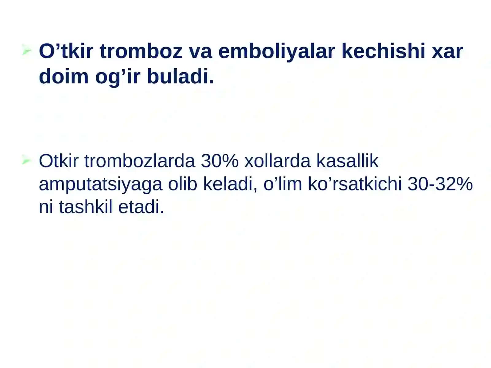 O‘tkir arterial tromboz va emboliyalar 2