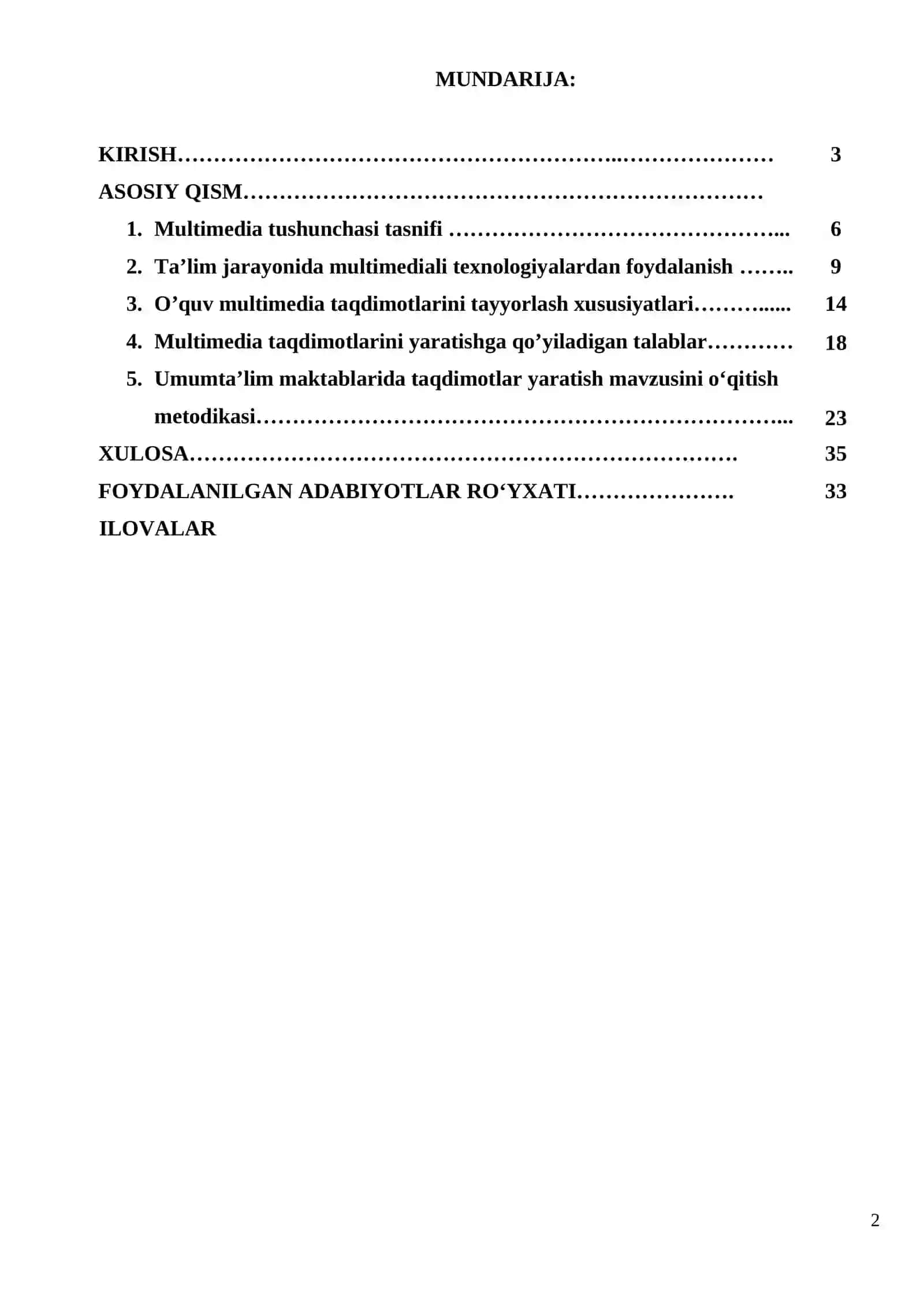 Informatika o‘qitish metodikasi 2