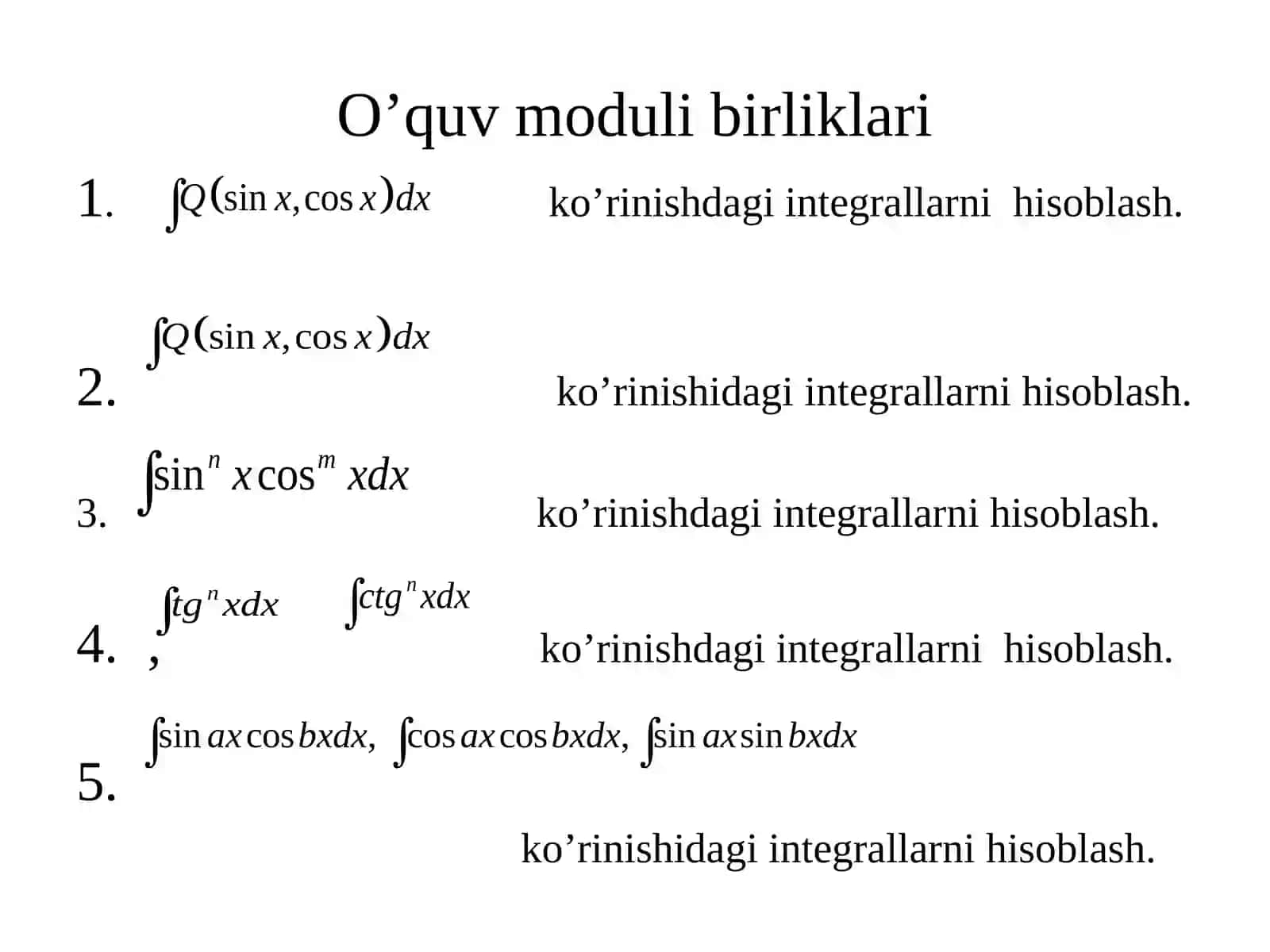 Trigonometrik va ratsional funksiyalarni integrallash 2