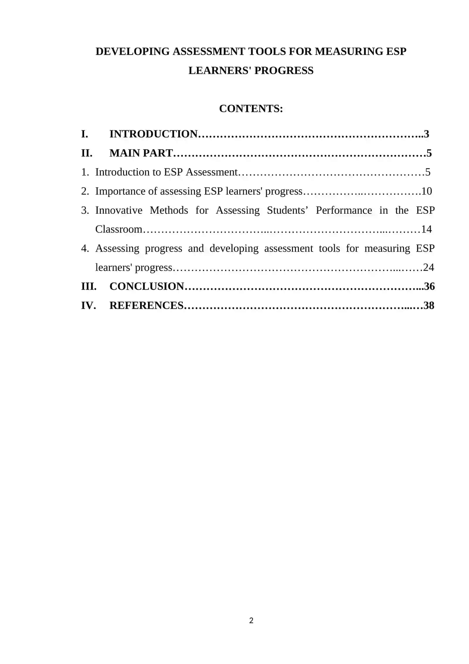 COURSE WORK ON THEME: DEVELOPING ASSESSMENT TOOLS FOR MEASURING ESP LEARNERS' PROGRESS 2