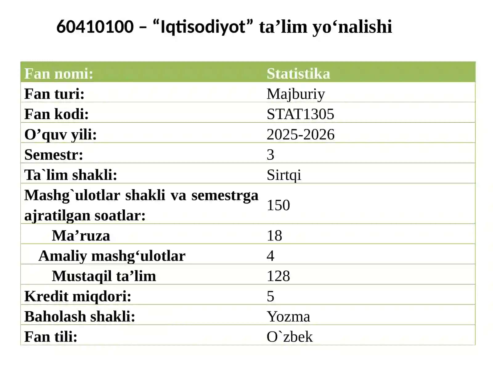 Iqtisodiyot, Statistika 2