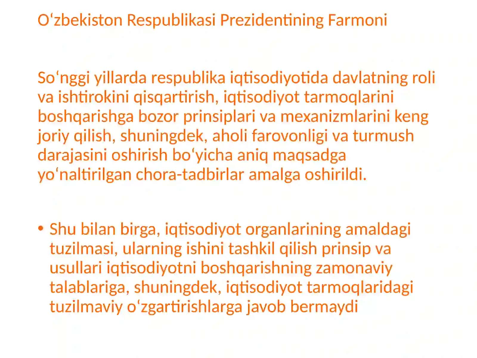 O‘zbekistonda iqtisodiyotning rivojlanishida davlarning roli 2
