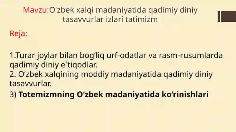 O'zbek xalqi madaniyatida qadimiy diniy tasavvurlar izlari tatimizm 2