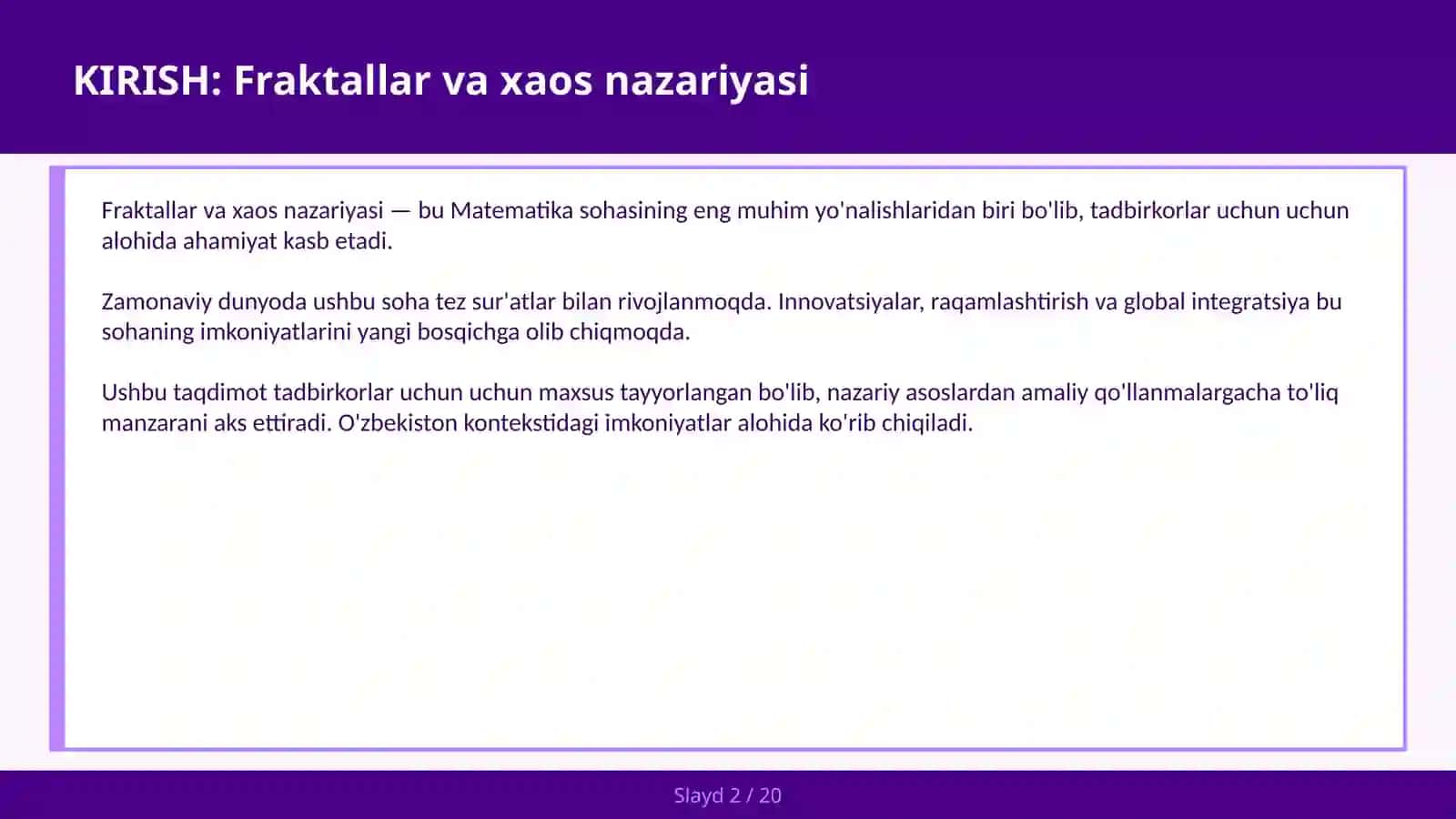 FRAKTALLAR VA XAOS NAZARIYASI 2