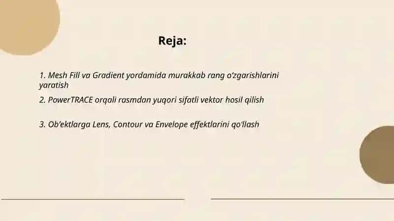Corel Draw dasturi bilan ishlashning qoʻshimcha imkoniyatlari 2