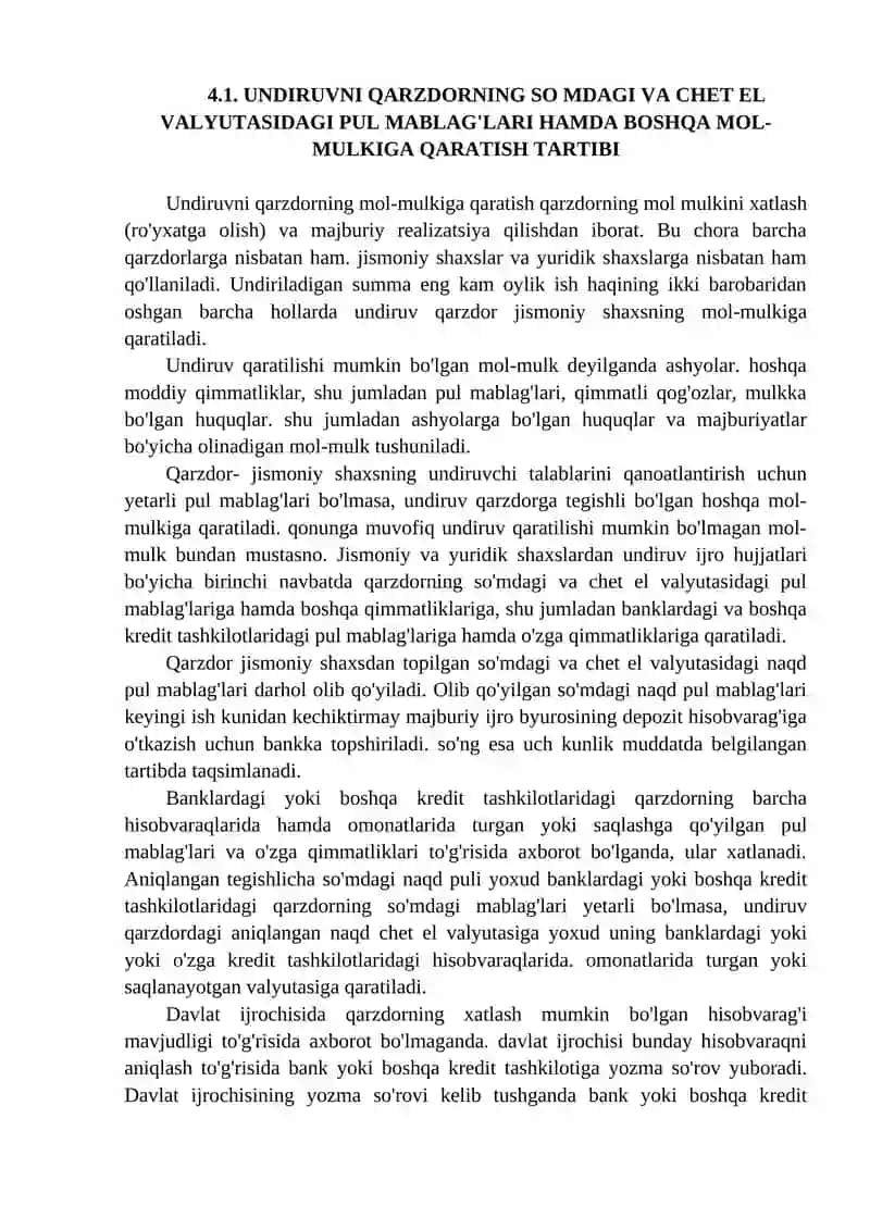 Undiruvni qarzdorning mol-mulkiga qaratish 2