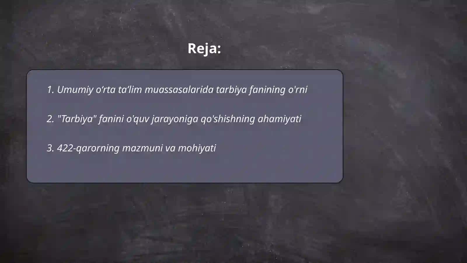 Tarbiya fanini amaliyotga joriy etish chora-tadbirlari 422-qarori tahlili 2