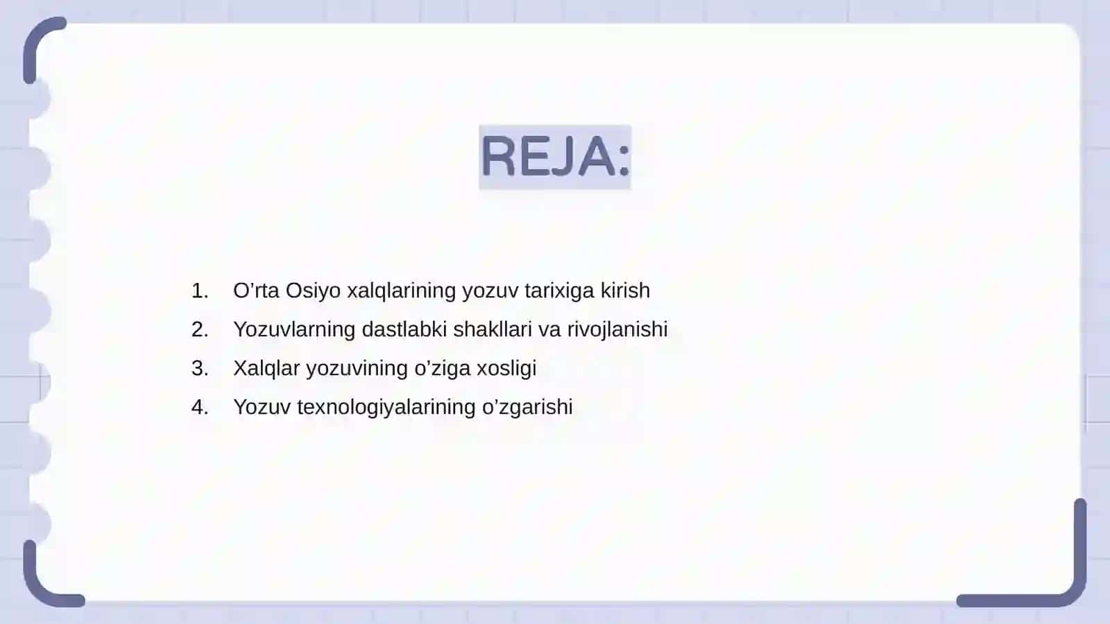 O’rta Osiyo xalqlarining yozuv tarixi.Yozuvning hozirgi ko’rinishlari 2
