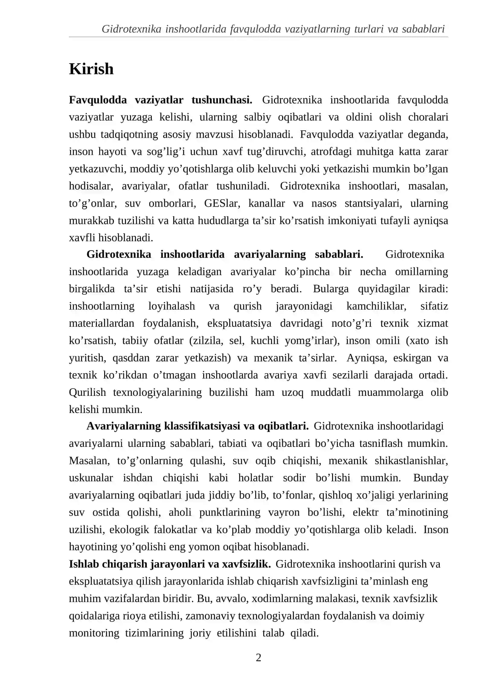 Gidrotexnika inshootlarida favqulodda vaziyatlarning turlari va sabablari 2