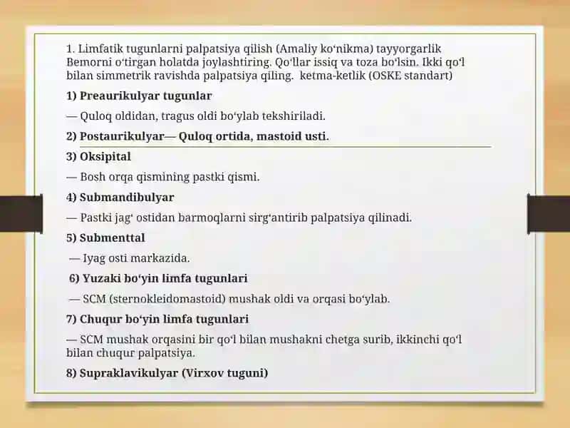 Amaliy ko’nikmalarni topshirish limfatik tugunlar va qalqansimon bez palpatsiyasi 2