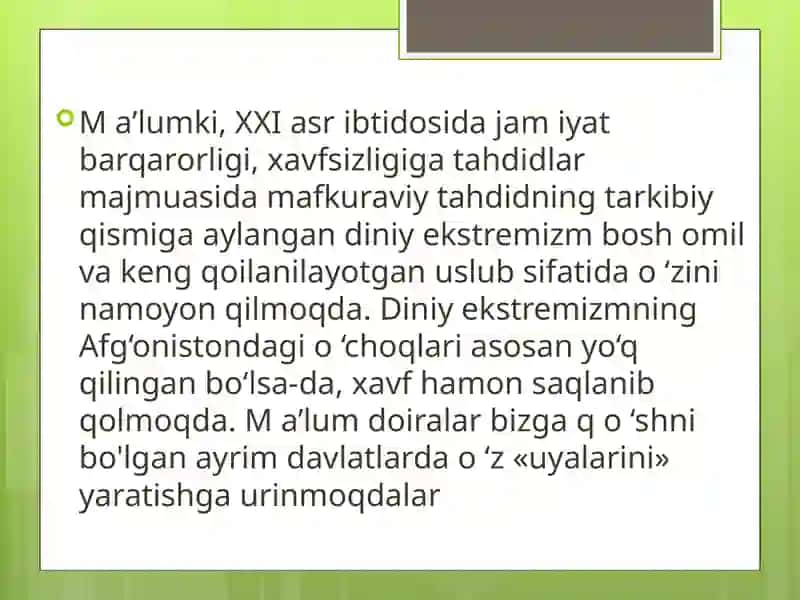 Markaziy Osiyodagi barqarorlikka tahdid solayotgan diniy ekstremistik va terroristik tashkilotlar 2