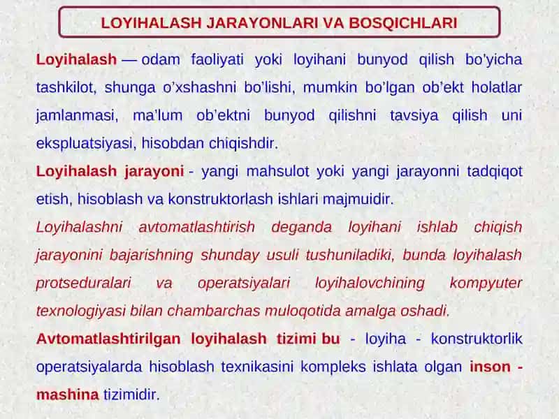 Zamonaviy avtomatlashtirilgan loyihalash tizimlari va ularni texnik sohalarda qo‘llanilishi 2