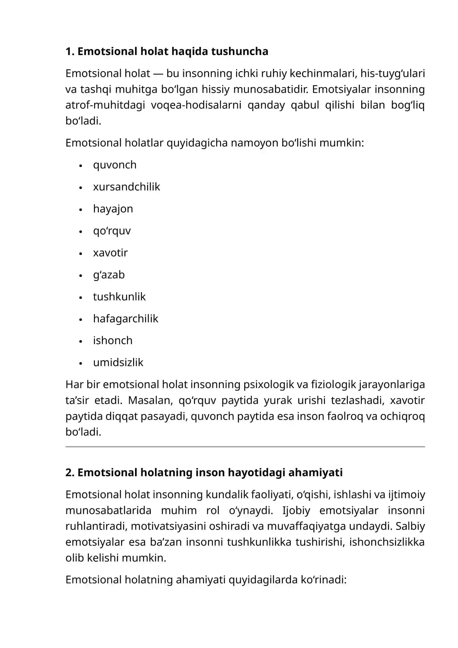 EMOTSIONAL HOLATNI TAHLIL QILISH BO‘YICHA LOYIHA ISHI 2